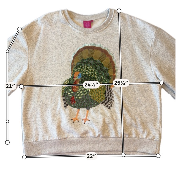 QUEEN OF SPARKLES Light Gray Sweatshirt with Turkey Design Small (oversized) - Picture 4 of 6